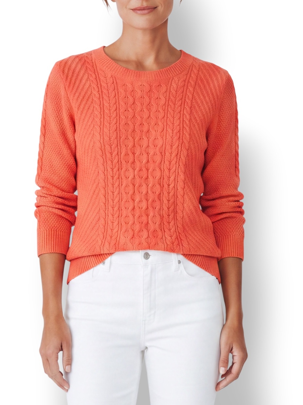 4/$20 Basic Editions Orange Cable Knit Cotton Crew Neck Tunic Sweater XL